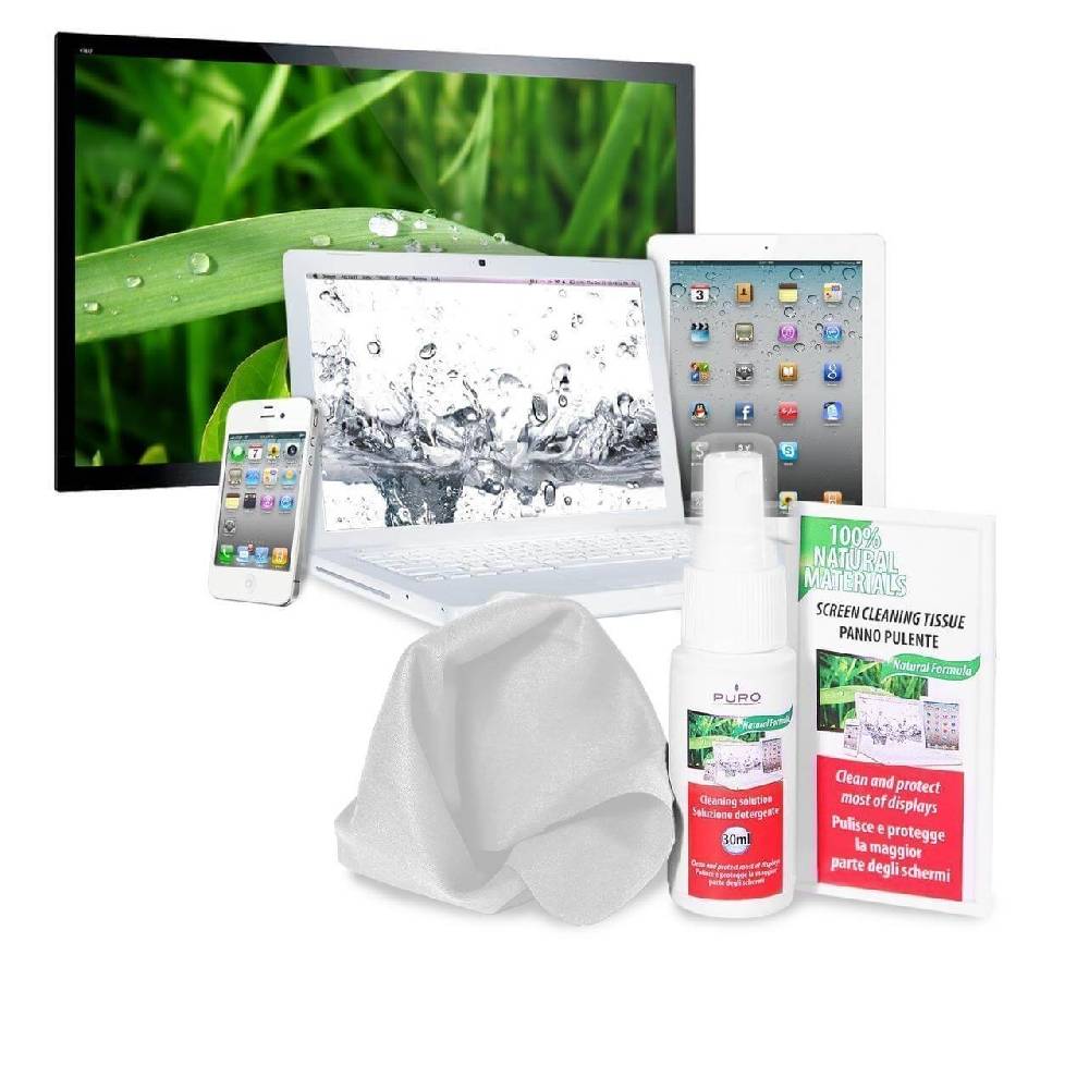 Puro Kit pulizia schermi Spray 30ml, panno microfibra e 10 salviette umidificate Offerta speciale della fabbrica