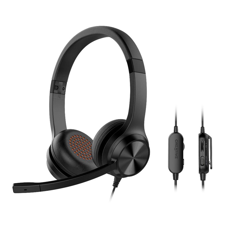 Creative Chat Cuffie on-ear stereo da 3 5mm con microfono a condensatore antirumore e telecomando a filo Nuovo
