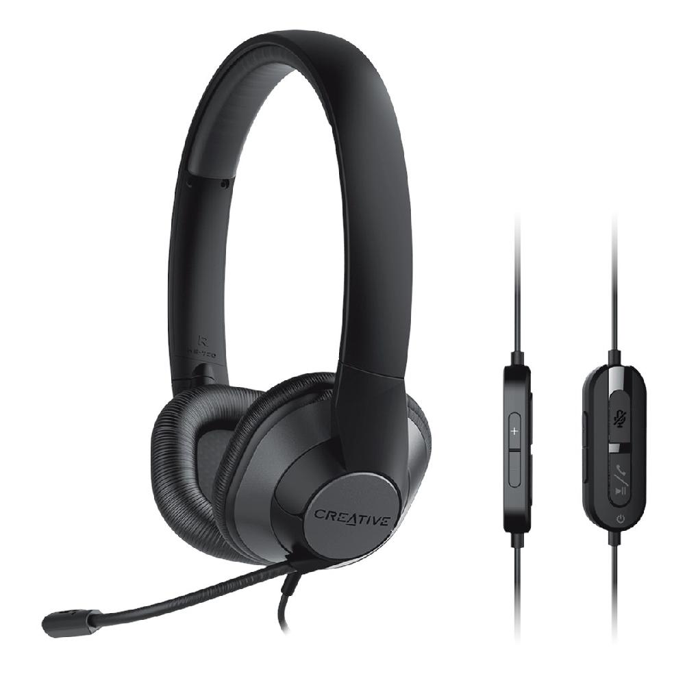 Creative HS-720 V2 Cuffie USB con microfono a condensatore con cancellazione del rumore e telecomando a cavo con pulsante di disattivazione del microfono per le videochiamate Qualità