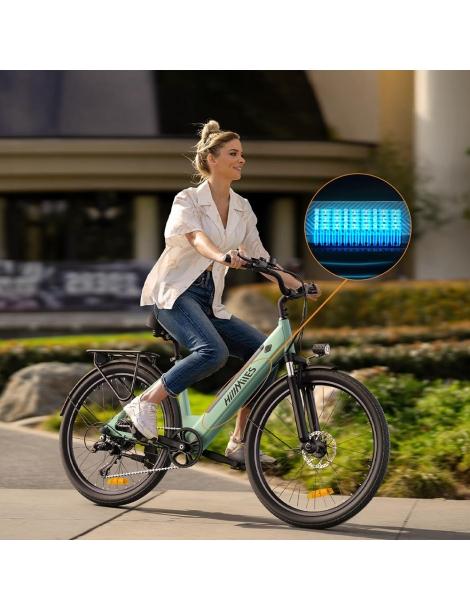 HillMiles MileCity1 Bicicletta elettrica motore da 250W batteria da 36V 13AH pneumatico da 26 pollici - Verde Pezzi Unici