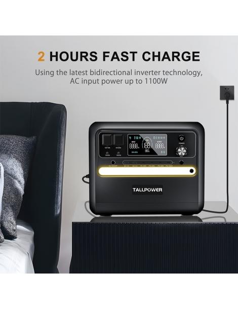 TALLPOWER V2400 Stazione di alimentazione portatile generatore solare LiFePo4 da 2160Wh uscita CA da 2400W UPS - Nero In Linea