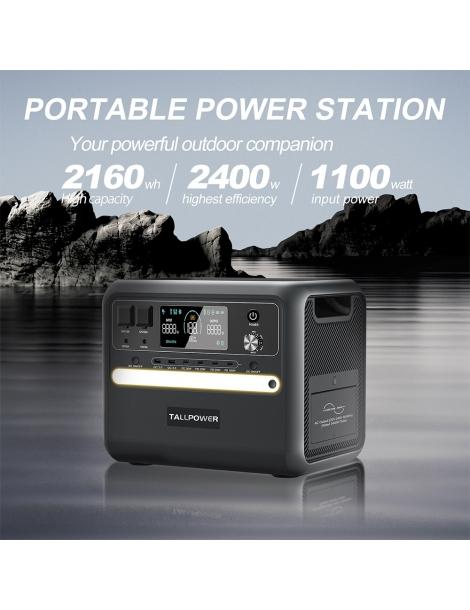 TALLPOWER V2400 Stazione di alimentazione portatile generatore solare LiFePo4 da 2160Wh uscita CA da 2400W UPS - Nero In Linea