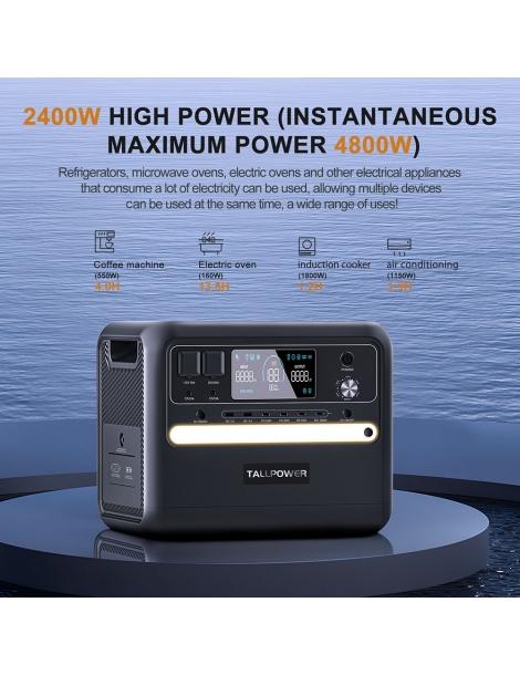 TALLPOWER V2400 Stazione di alimentazione portatile generatore solare LiFePo4 da 2160Wh uscita CA da 2400W UPS - Nero In Linea