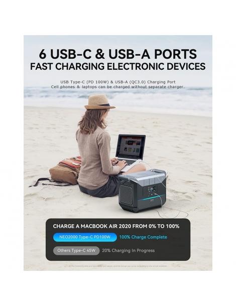 DaranEner NEO2000 Stazione di energia portatile generatore solare con batteria LiFePO4 da 2073 6Wh uscita AC da 2000W Negozi Online