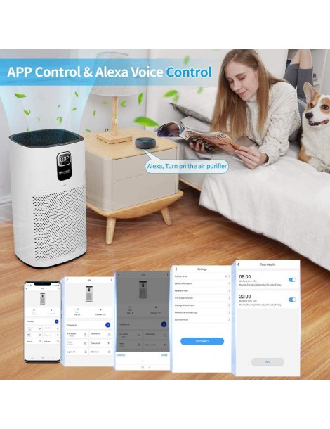 Proscenic A9 Purificatore d'Aria con Filtro H13 True HEPA Connessione WiFi Ampia Copertura di 2904 piedi² Soddisfazione Garantita