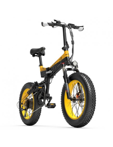BEZIOR XF200 Bici elettrica pieghevole da 20 pollici con pneumatici grassi Motore da 1000 W Batteria da 48 V 15 Ah - Nero Giallo Soddisfazione Garantita