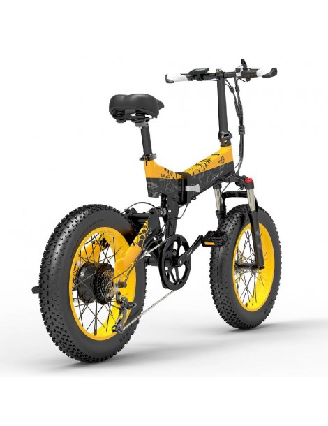 BEZIOR XF200 Bici elettrica pieghevole da 20 pollici con pneumatici grassi Motore da 1000 W Batteria da 48 V 15 Ah - Nero Giallo Soddisfazione Garantita