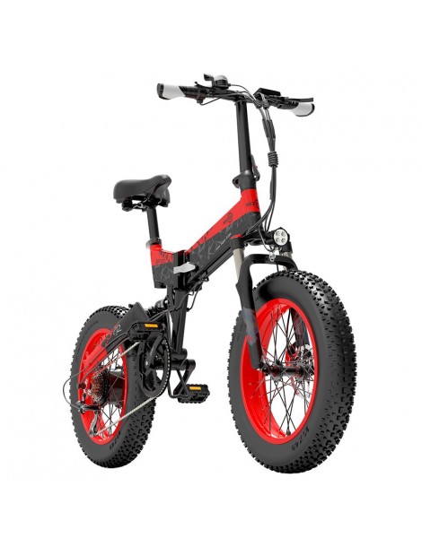 BEZIOR XF200 Bici elettrica pieghevole da 20 pollici con pneumatici grassi Motore da 1000 W Batteria da 48 V 15 Ah - Nero Rosso Qualità Garantita