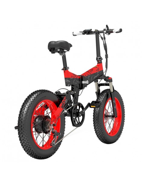 BEZIOR XF200 Bici elettrica pieghevole da 20 pollici con pneumatici grassi Motore da 1000 W Batteria da 48 V 15 Ah - Nero Rosso Qualità Garantita