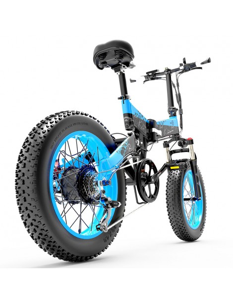 BEZIOR XF200 Bici elettrica pieghevole da 20 pollici con pneumatici grassi Motore da 1000 W Batteria da 48 V 15 Ah - Nero Blu Acquista Ora
