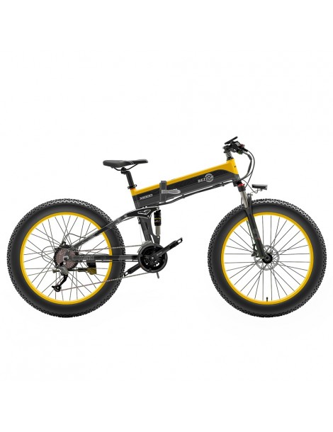 BEZIOR X1000 26 pollici Fat Tire Foldable Electric Bike 1000W Motore Panasonic 48V 12.8Ah Batteria - Nero Giallo Shopping Online