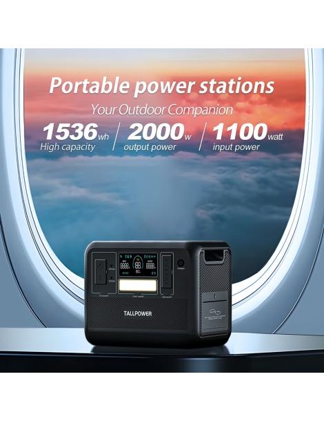 TALLPOWER V2000 Stazione di alimentazione portatile generatore solare LiFePo4 da 1536Wh uscita CA da 2000W - Nero Saldi Di Fabbrica