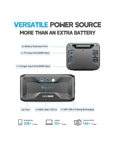 BLUETTI B300 Modulo Batteria LiFePO4 3072Wh per Potenziare la Stazione Elettrica Portatile AC300 AC200Max AC200P EB200 Qualità