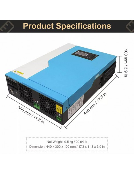 DAXTROMN Inverter Solare Off Grid da 3 5KW Caricatore MPPT da 24V DC 100A Sinusoidale Puro con Ingresso PV 450VDC e WiFi Soddisfazione Garantita