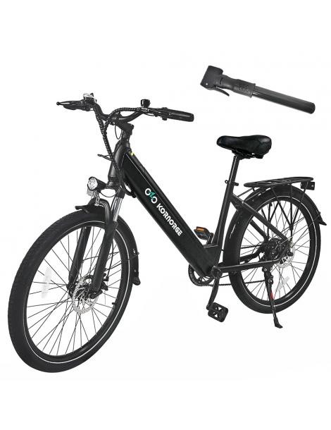 Kornorge C7 Bicicletta elettrica motore da 350W batteria da 36V/12 5Ah pneumatici da 26 pollici autonomia di 50km - Nero Moda
