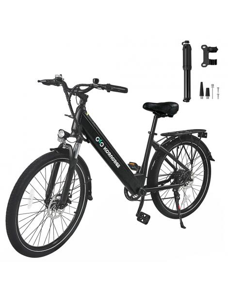 Kornorge C7 Bicicletta elettrica motore da 350W batteria da 36V/12 5Ah pneumatici da 26 pollici autonomia di 50km - Nero Moda
