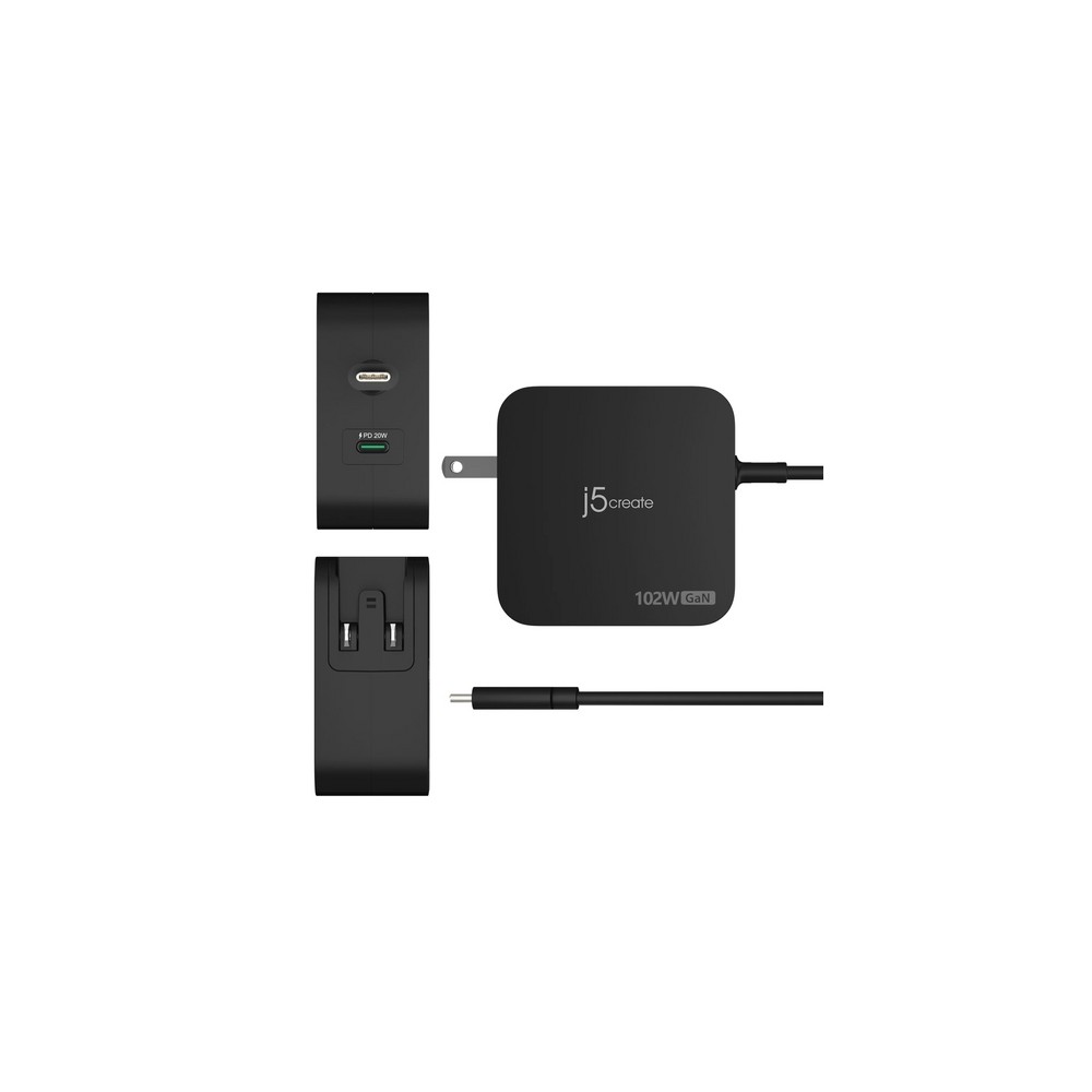 j5create 102W GaN PD USB-C 2-Port Charger with Changeable AC Plugs Spedizione Gratuita